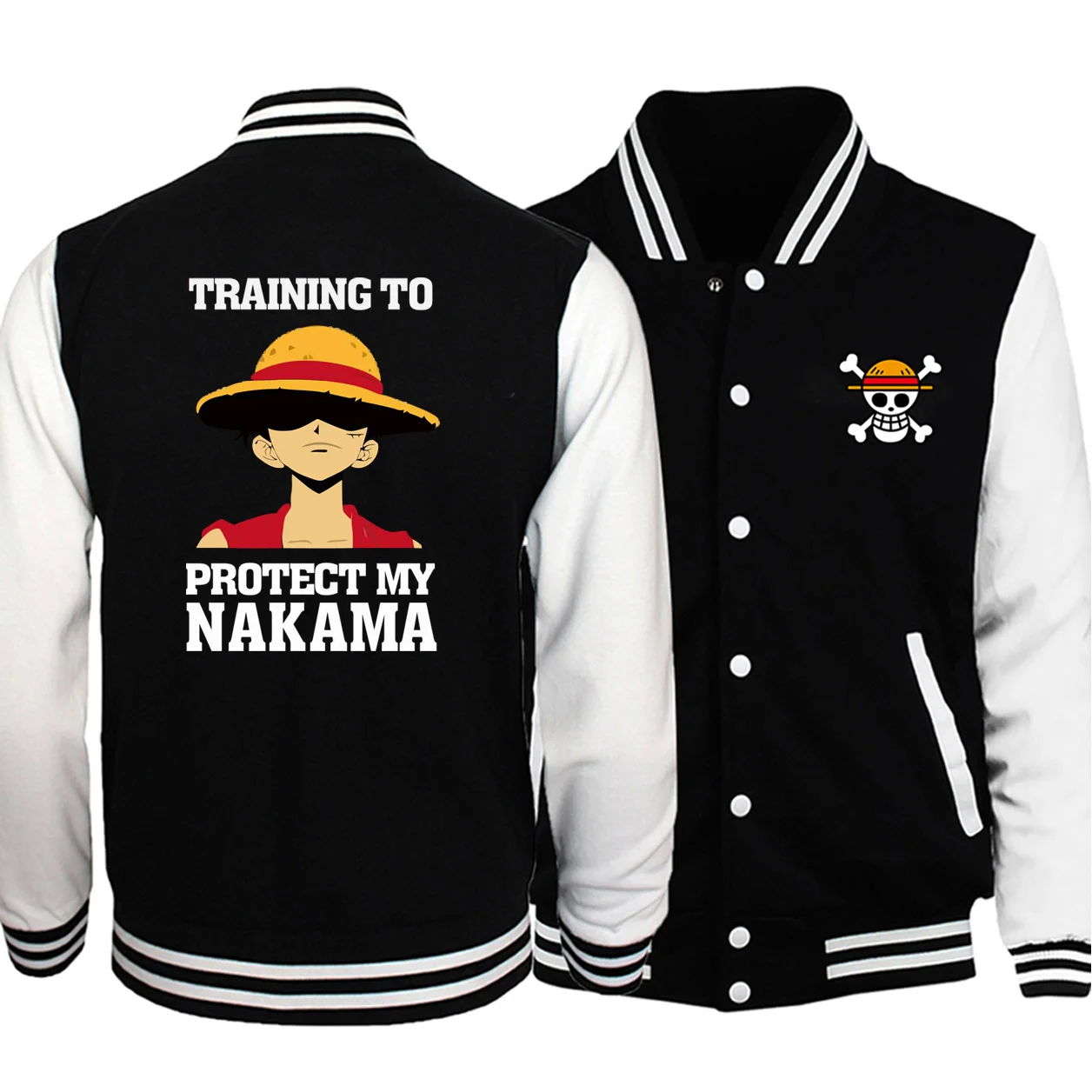 

One Piece Luffy Baseball Men Anime Jackets Coats Winter Autumn Fleece Warm White Black Sportswear Japan Streetwear Plus Size
