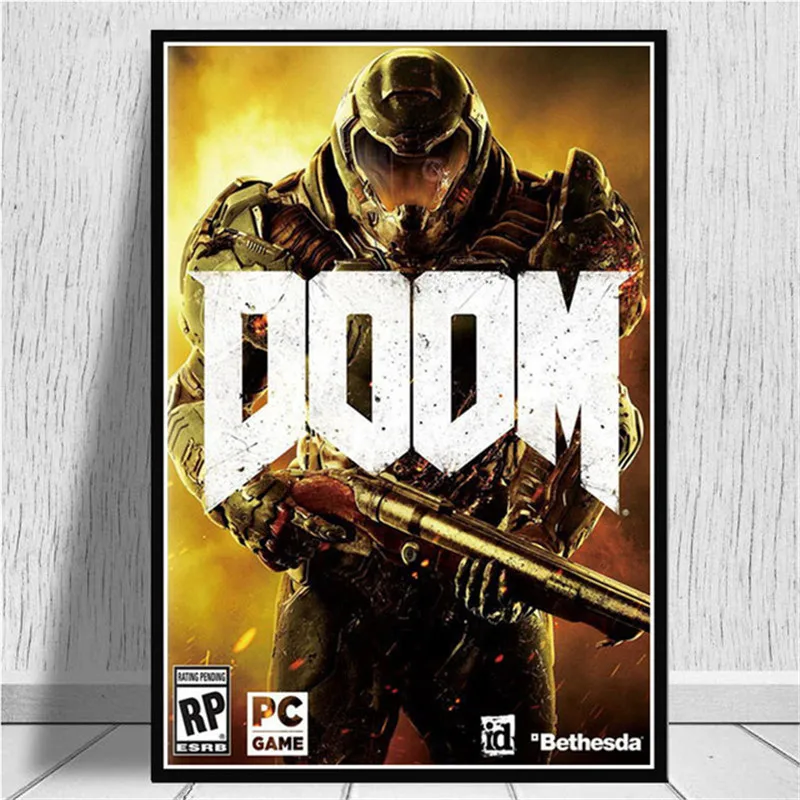 Плакаты классических видеоигр Halo The Ultimate Doom на холсте для живой комнаты домашнего декора.