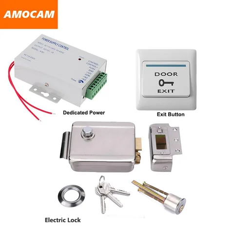 Электрический Электронные дверные замки + Питание коробка для система контроля допуска к двери видео-дверной звонок + дверной переключатель кнопки управления открыванием запасных выходов