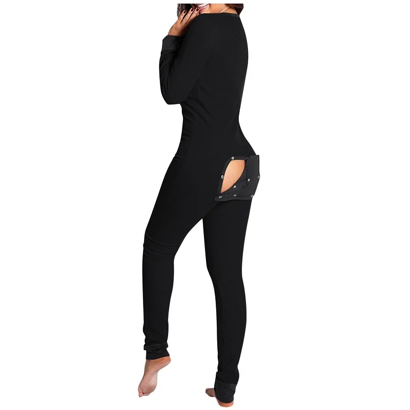 Sexy Christmas Pajama for Women New Year Jumpsuit Button-down Front Back Butt Bum Open Ass Flap Xmas Print Loungewear |