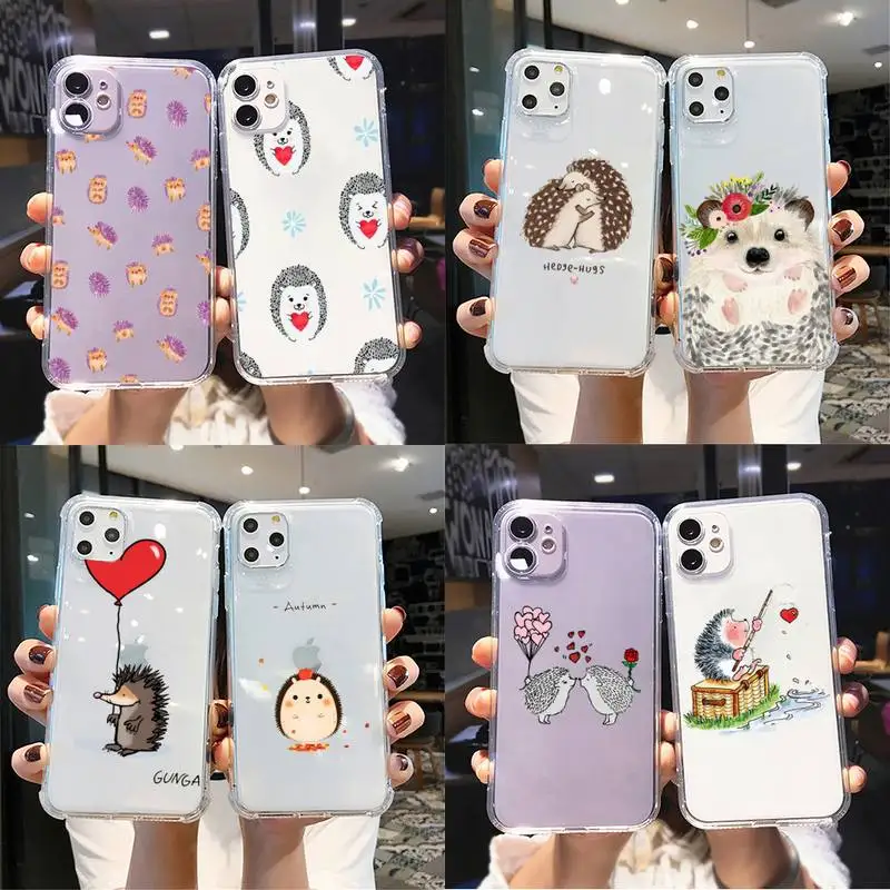

Kawaii Hedgehog Heart Phone Case For iphone 13 X XS MAX 6 6s 7 7plus 8 8Plus 5 5S SE 2020 XR 11 11pro max Clear funda Cover