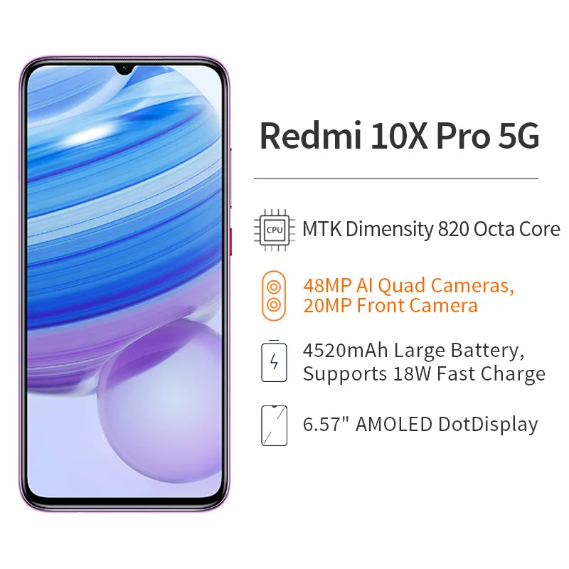 Xiaomi Redmi 10X Pro 5G NFC мобильный телефон 10 X 8 Гб 128 ГБ/256 ГБ 48MP Quad Camera 6 57 &quotэкран MTK Dimensity 820