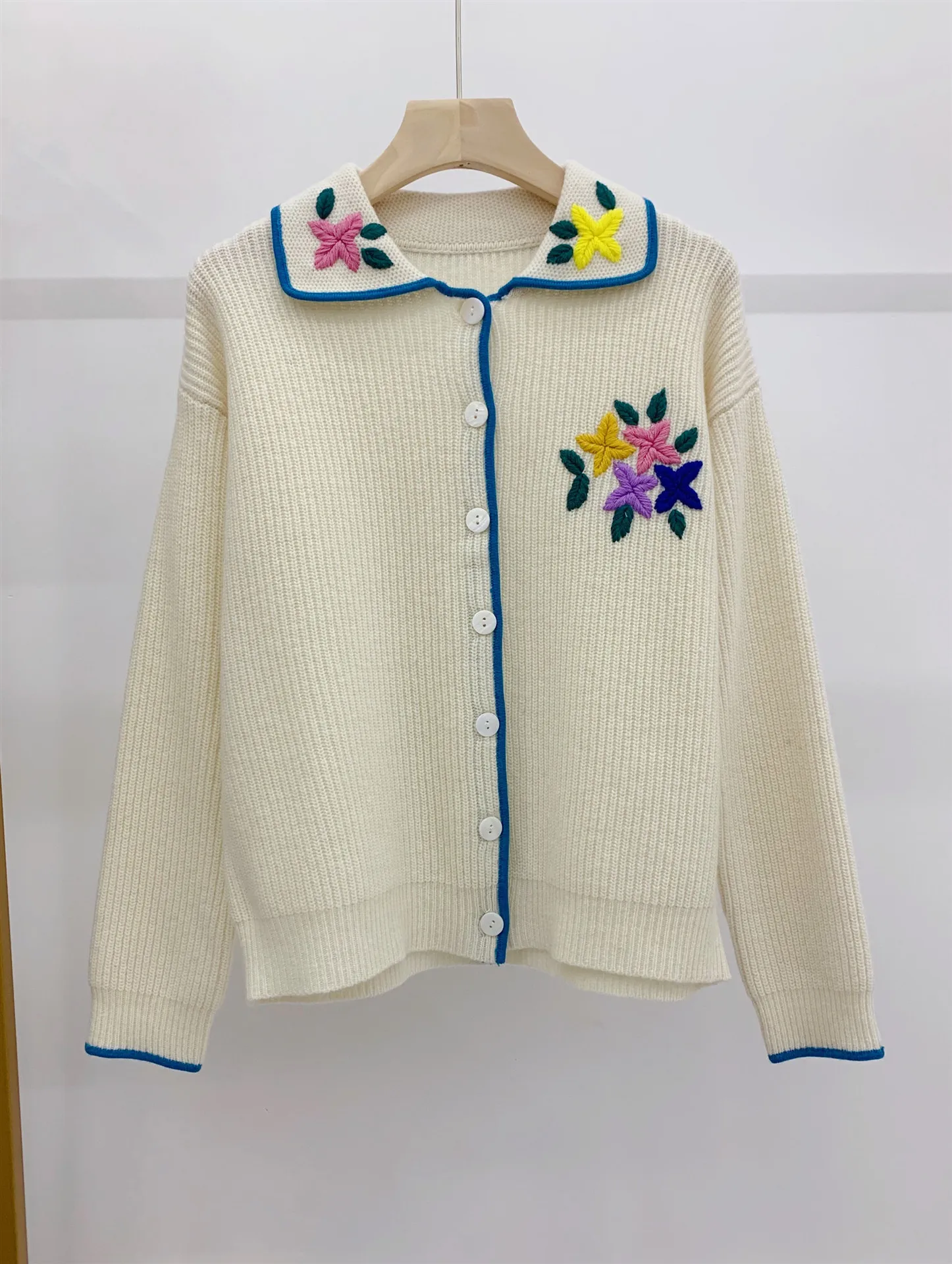 Женский свитер ручной работы вязаный кардиган из 2021-ной шерсти с цветочной