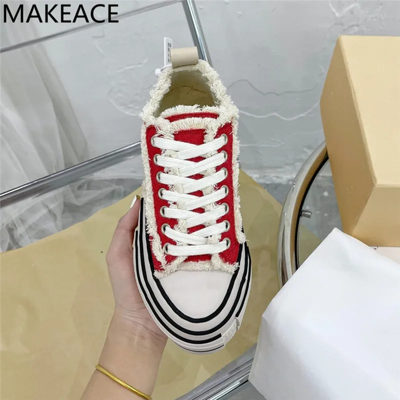 

Женские холщовые кроссовки, повседневная обувь на плоской толстой подошве, с круглым носком, на шнуровке, удобные прогулочные туфли, весна-о...