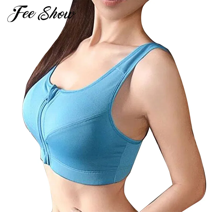 

Women Workout Yoga Sports Bras Top Front Zipper Summer Shockproof Sport Bra Breathable Running Top Pads Fitness Bra Activewear