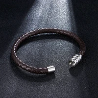 haoyi classic mens leather bracelet stainless steel magnetic clasp 6mm fashion simple multicolor woven jewelry gift