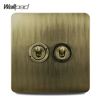 Wall Light Switch 2 Gang Toggle Antique Brass Steel Panel Wallpad H6 Series 4 Colors Options 86x86mm