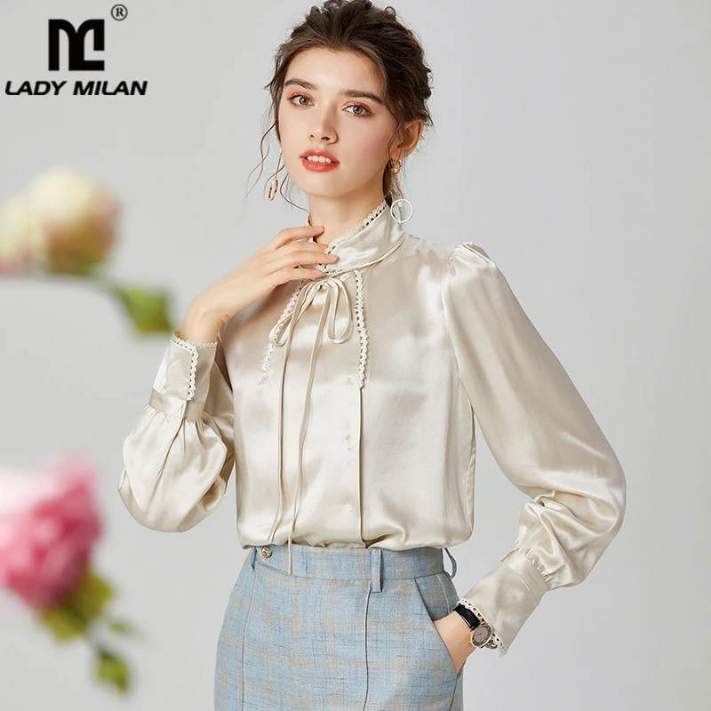 100% тяжелый Шелковый Атлас женская рубашка высокого качества шелковая вышивка