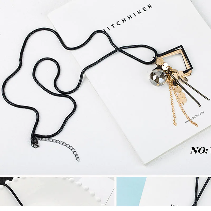 

Korean Fashion Geometric Square Crystal Necklaces Tassel Sweater Chain Necklace for Woman Charm Accessories