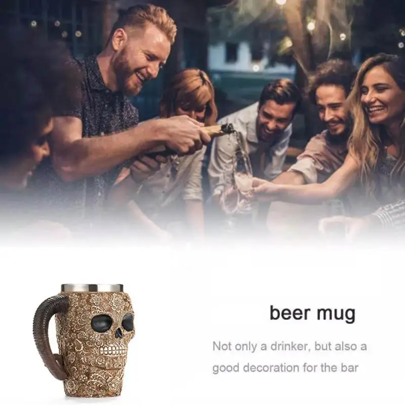 Кружка в виде черепа из нержавеющей стали кружка для чая и пива с деревянным