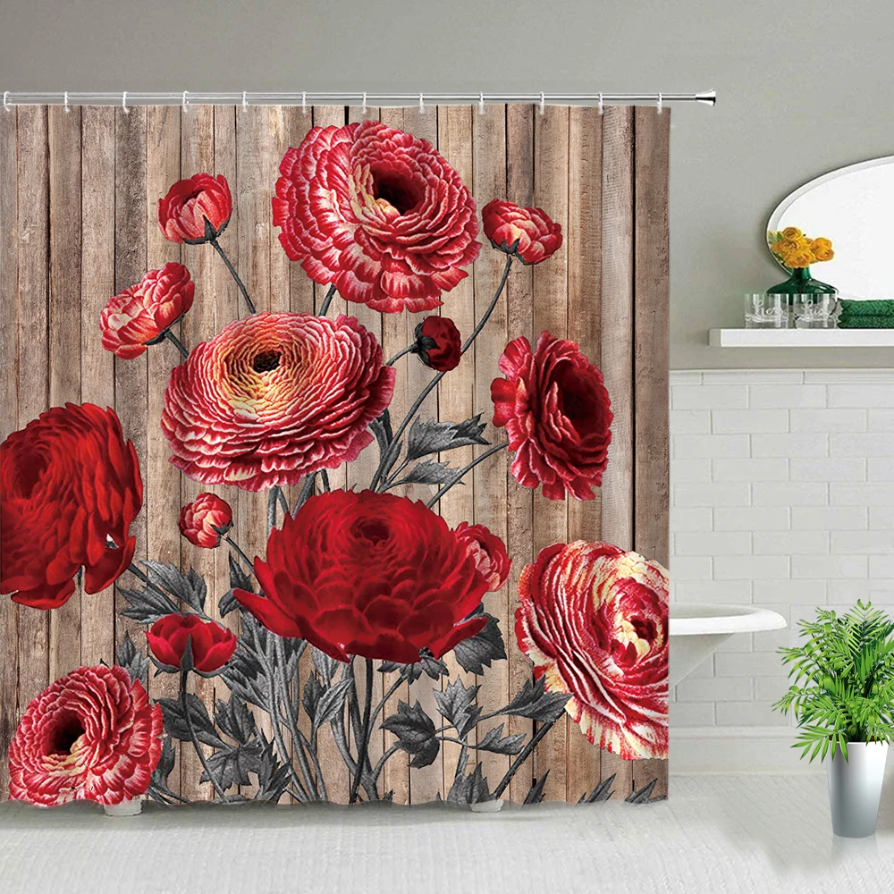 

Штора для душа в ванную комнату, занавеска с цветами и растениями, Подсолнух, роза, Бабочка, тюльпан, цветочный натуральный ландшафт, с крючк...
