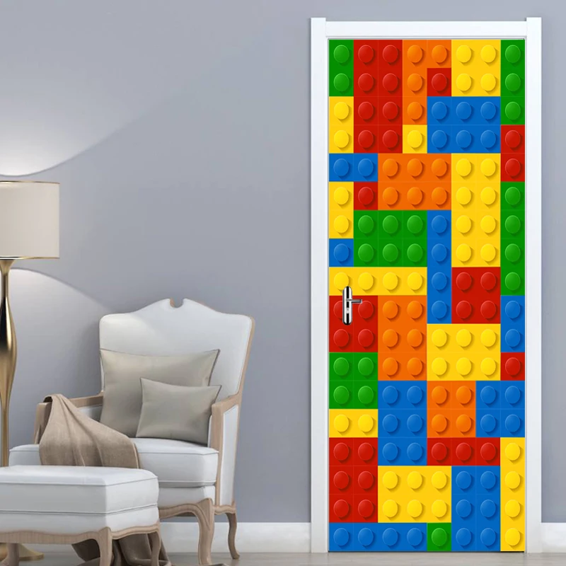 

3D Wall Mural Wallpaper Kids Room Lego Bricks Children Room Bedroom Decoration Self-adhesive Door Sticker PVC Mural Waterproof