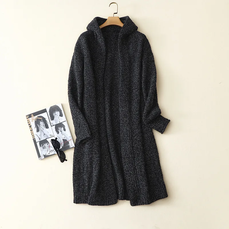 Зимняя Новинка Толстая вязаная теплая 100% кашемировая Верхняя одежда длинные