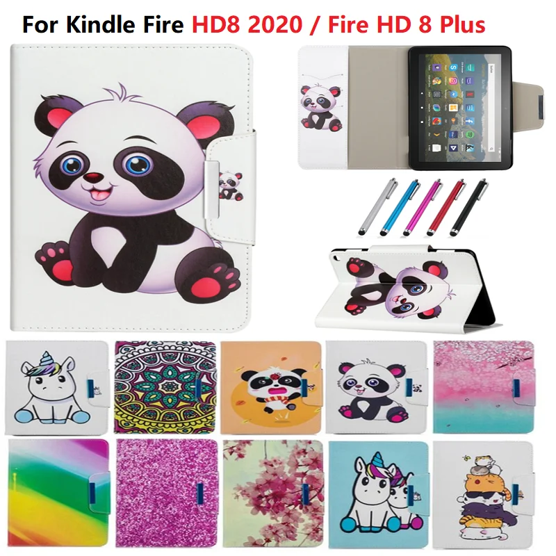 Чехол для Fire Hd 8 чехол 2020 мультяшная Милая панда Единорог Кожаные чехлы Amazon Kindle Plus