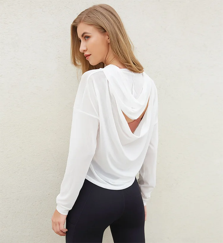 Блузка Wmuncc женская для спортзала дышащий Быстросохнущий топ с капюшоном фитнеса