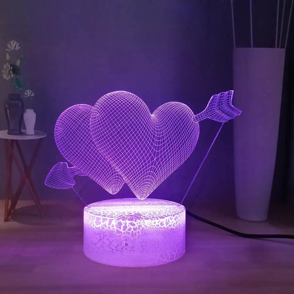 Лучший подарок для влюбленных, Стрела любви, 3D, визуальный Настольный светильник, стрела купидона в сердце, RGB, многоцветный светодиодный ночник, подарок для пары