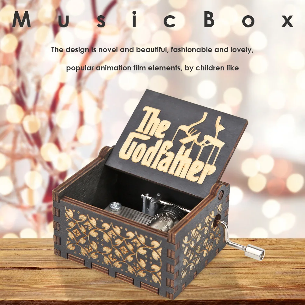 Черная деревянная винтажная Музыкальная шкатулка с рукояткой крестного отца