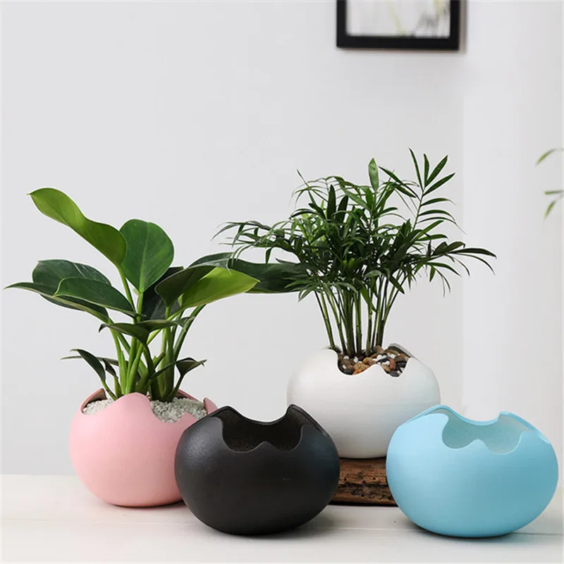 

Eggshell Shape Flowerpot Ceramic Succulent Plants Pot Container Creative Planters Bonsai Pots Garden Home Desktop Decoration