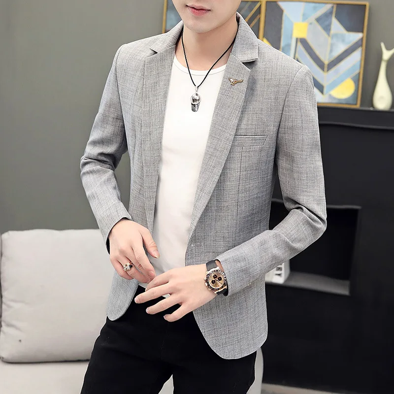 

2020 Men's Spring and Autumn New Slim blazer Youth Fashion Linen Fashion Casual blazer