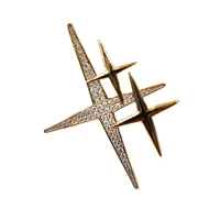 modern fashion metallic and full micro pave cz trio golden star brooch pins four pointed starry unisex coat sweater suit jewelry