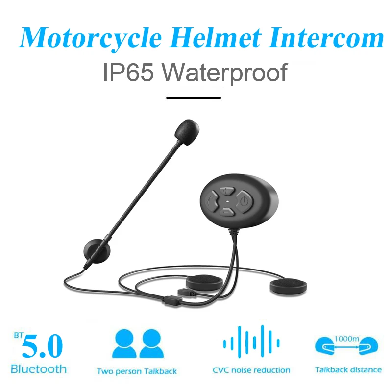 

Motorcycle Helmet Intercom Bluetooth 5.0 Headset 1000m for 2 Riders Wireless Walkie Talkie Waterproof Interphone Headsets