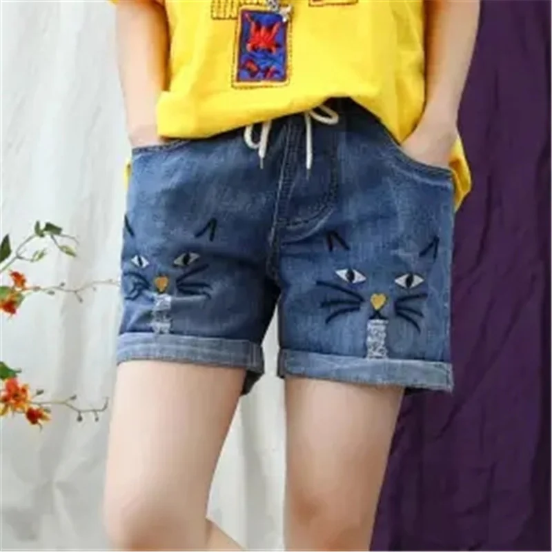 Летние джинсовые шорты женские летние свободные винтажные эластичные с высокой