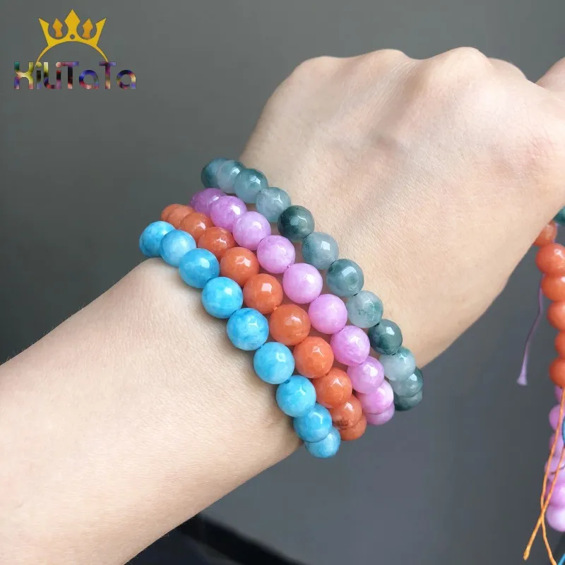 Natural Faceted Chalcedony Jades Stone Beads Colorful Round Spacer For Jewelry Making DIY Bracelet Ear Studs Accessories | Украшения и