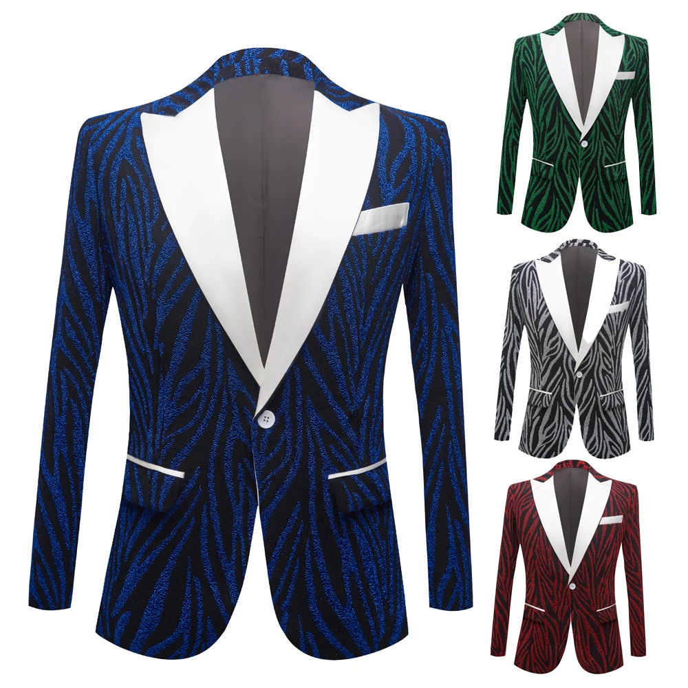 Men's zebra print suit coat Tuxedos Shawl Lapel  Men Wedding Suits  High  Men Blazer Fashion Slim Fit  Men Plus Size Business