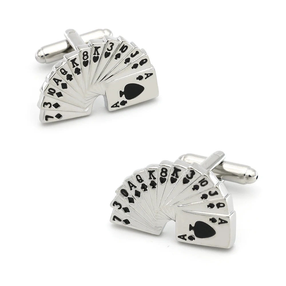 

Casino Design Gambling Poker Cufflinks Quality Brass Material Silver Color Cuff Links Wholesale & Retail