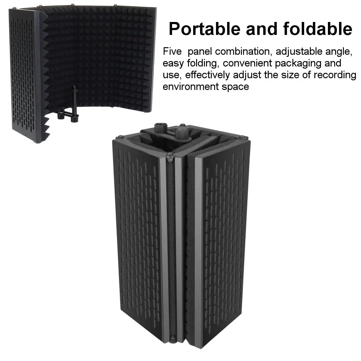 

Portable Microphone Isolation Shield 5 Reflection Panels Wind Screen Foldable High Density Absorbing Foam for Recording Studio