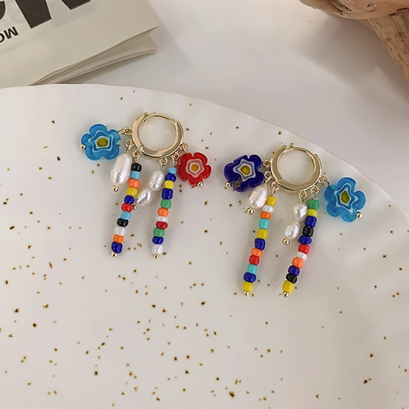 

Cute Glass Daisy Flower Beaded Tassel Earrings for Women Teen INS Design Korean Fashion Jewelry Trendy Gift Boucle Oreille Femme