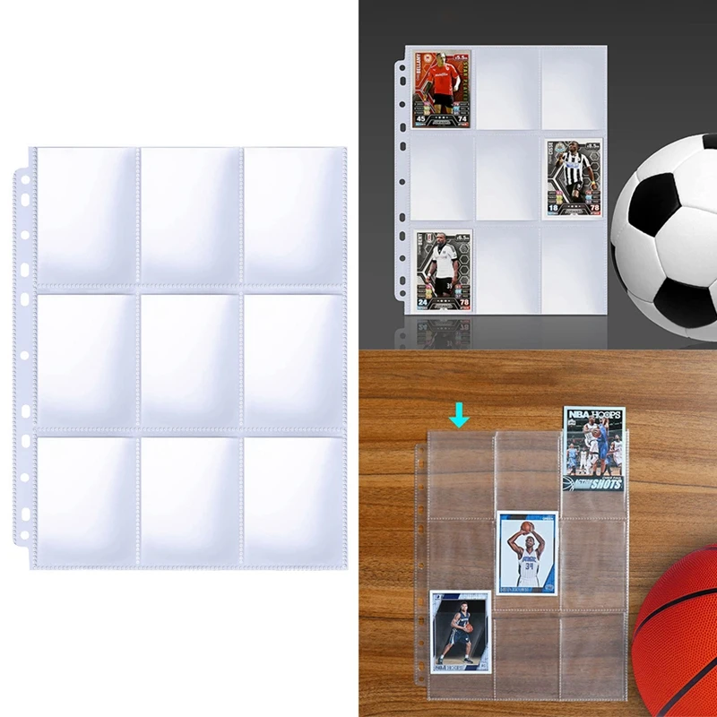 

Trading Card Sleeve Pages 9 Pocket Trading Card Storage Album Pages 11 Holes Fit 3 Ring Binder