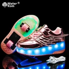 Детские светящиеся кроссовки с двумя колесиками, светодиодная подсветка, роликовые коньки, размеры 28-40, зарядка через USB, для мальчиков и девочек
