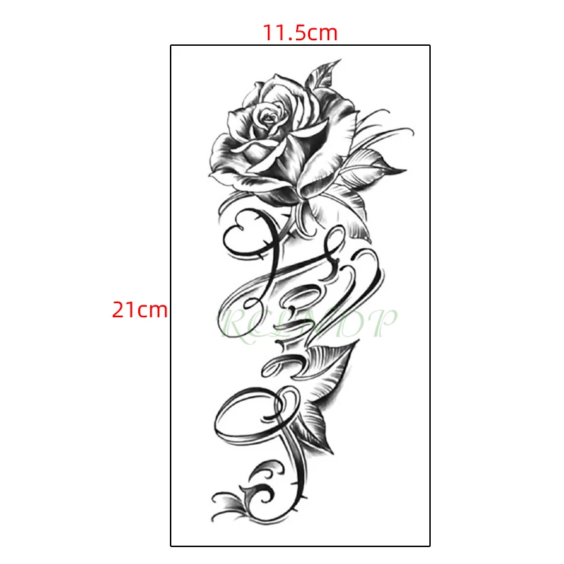 Водостойкая Временная тату-наклейка роза цветок английское слово LOVE Ele men t