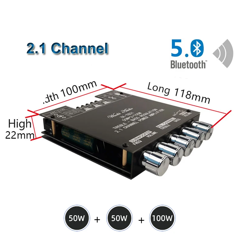 

New 2*50W+100W Bluetooth 5.0 TPA3116D2 Power Subwoofer Amplifier Board 2.1 Channel Class D TPA3116 Audio Stereo Equalizer Amp