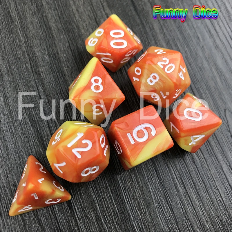 44 orange x yellow Новые 7 шт. 2-х цветный набор Игральный костей с Туманность многогранные кубики со свободным кости сумка D4-D20 для Dnd RPG настольная вечерние Семья игра - Цвет: 44 orange x yellow