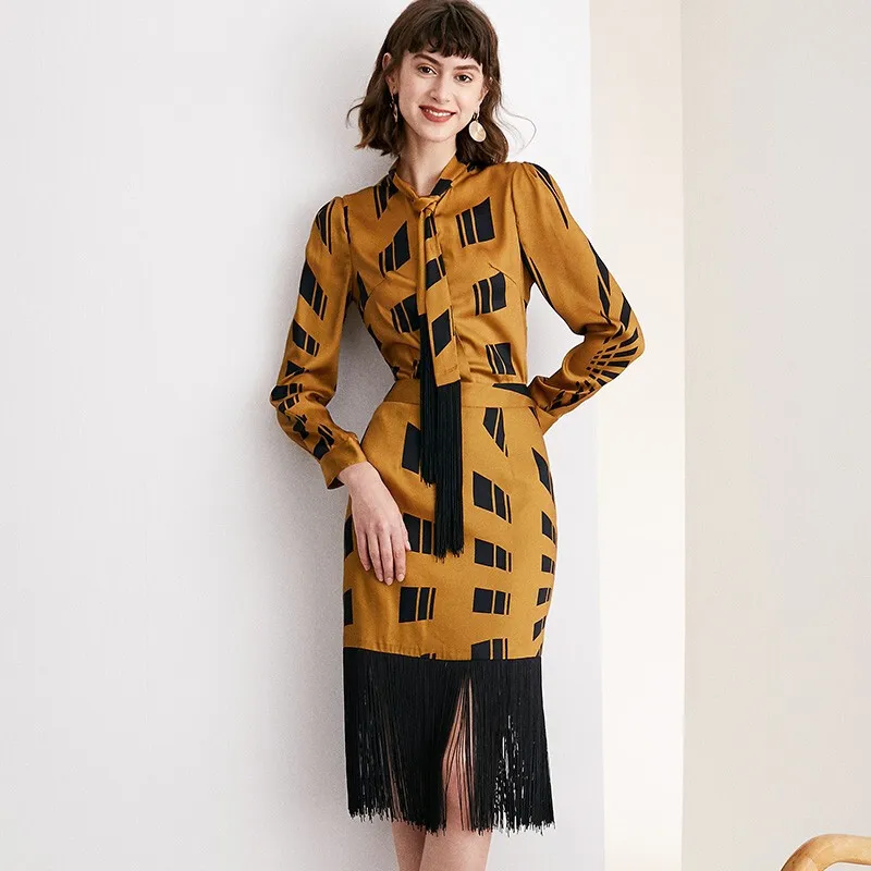 Женское шелковое платье POKWAI Осеннее модное платье|Женские платья| |