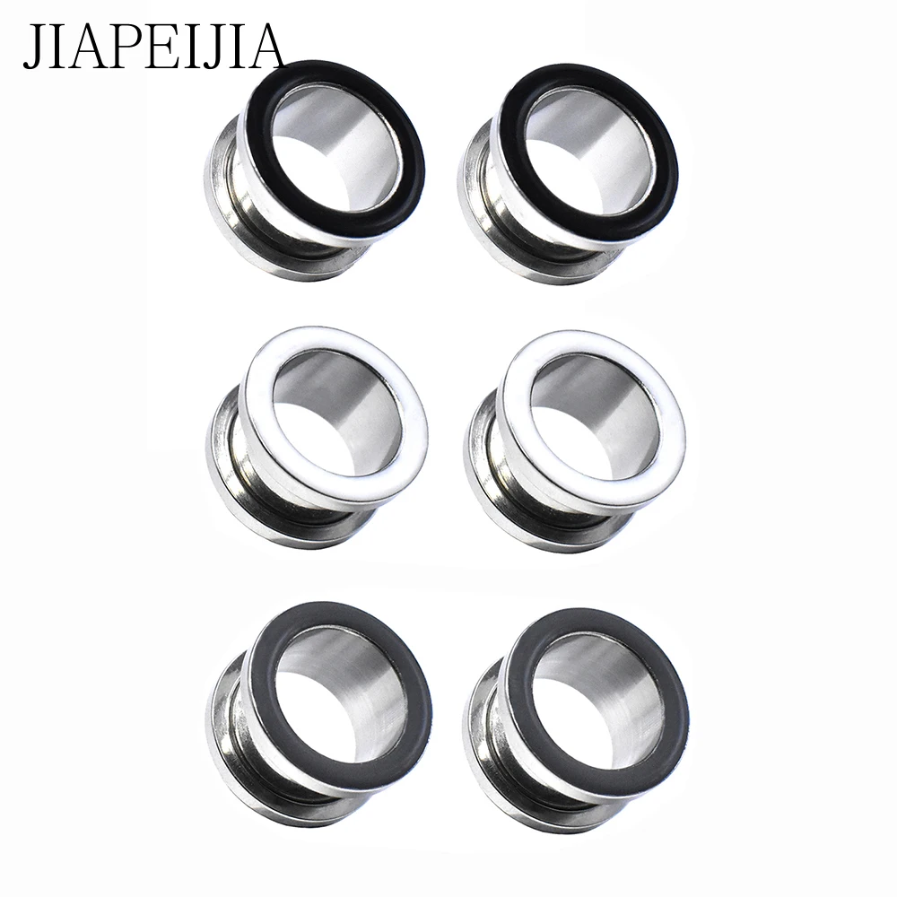 

6-30mm Hollow Ring Ear Gauges Plugs Stretching Kit Tunnels Stainless Steel Screw on Double Flared Expander