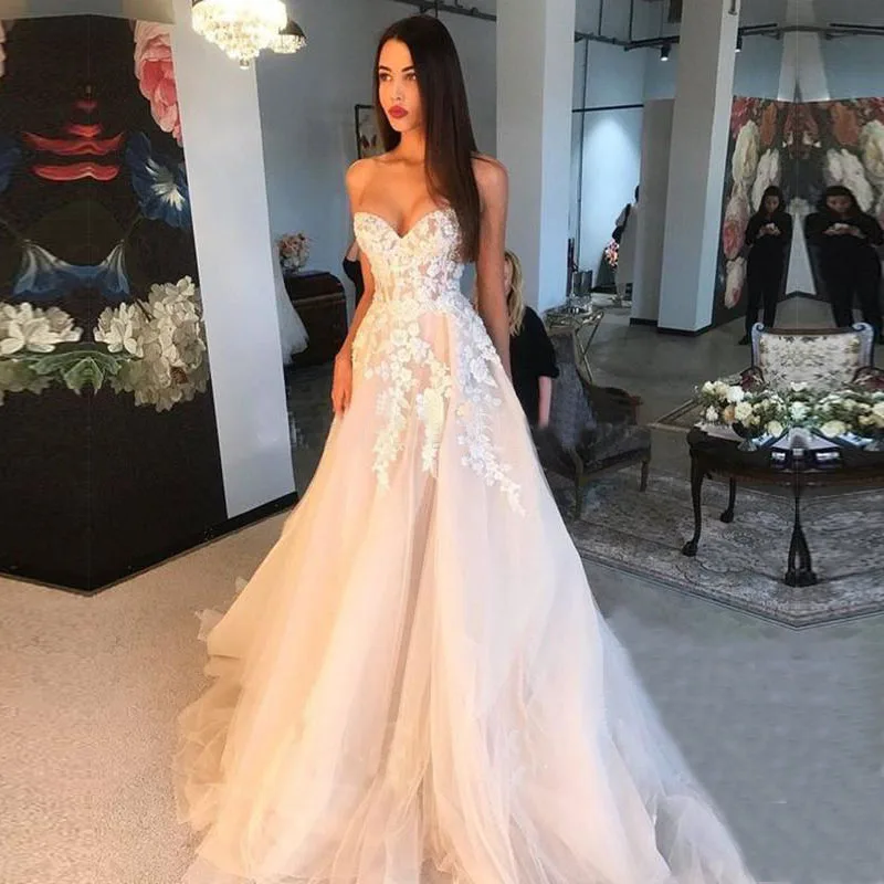 ZJ9201Charming Свадебные платья цвета шампанского с аппликацией слоновой кости 2020 для