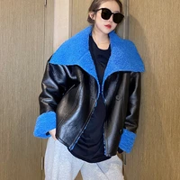 hwlzltzht women fur faux leather jacket coat turn down collar ladies 2021 winter thick warm oversized coat