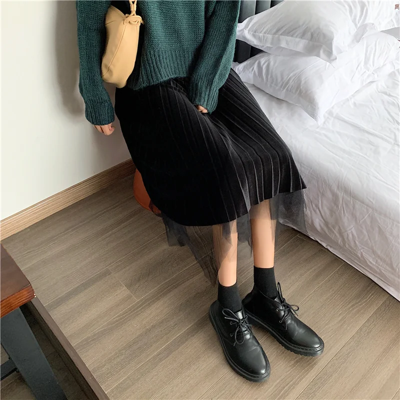 

2020 gold velvet skirt pleated skirt skirt high waist thin A-line skirt irregular long skirt lace skirt women harajuku skirt