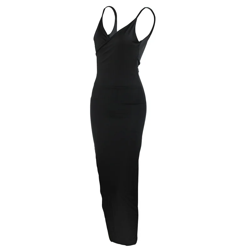 

V-neck Sexy Slim Fit Backless Split Sling Long Sleeveless Dress