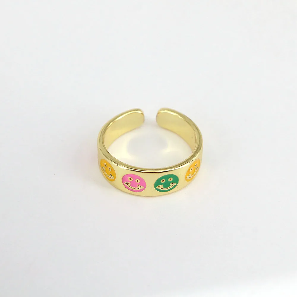 

5PCS, Happy Face Ring Smiley Face Rings Finger Gold Rings Gift for Girlfriend Adjustable Colorful Enamel Rings