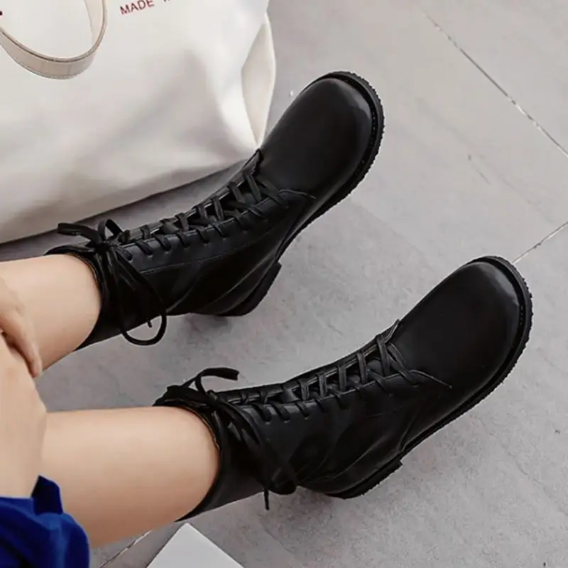 

Tuyoki Plus Size 29-43 Women Mid Calf Boots Cross Strap Round Toe Shoes Winter Warm Boots Fashion Party Women Footwear