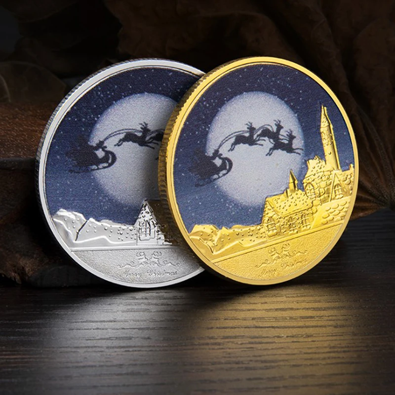 

Santa Claus Elk Medal Xmas Collectible Art Souvenir Family Friends Christmas Gift Coin Collection Christmas Commemorative Coins