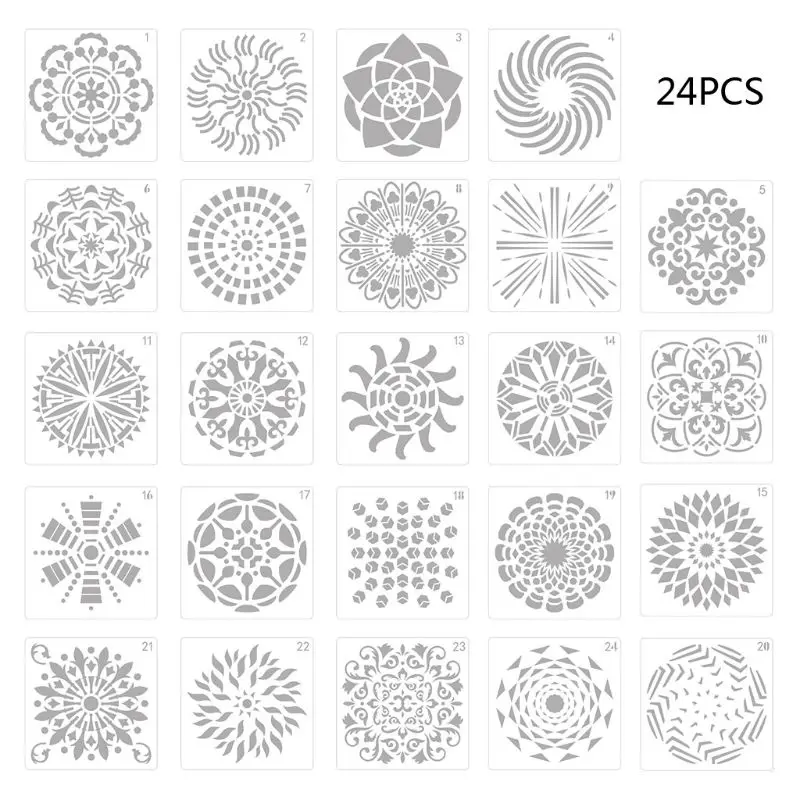 

24pcs/set Mandala Drawing Template Stencil Painting Embossing Scrapbooking DIY Diary Decorative Art Craft N1HD