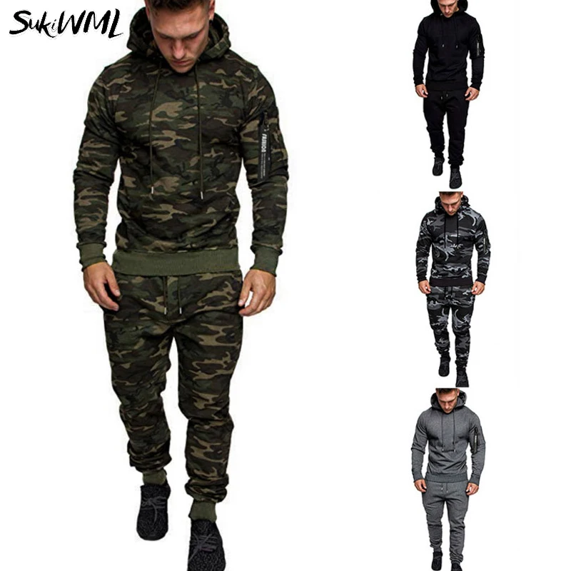 SUKIWML мужские комплекты одежды 2019 новый осенний спортивный костюм военные