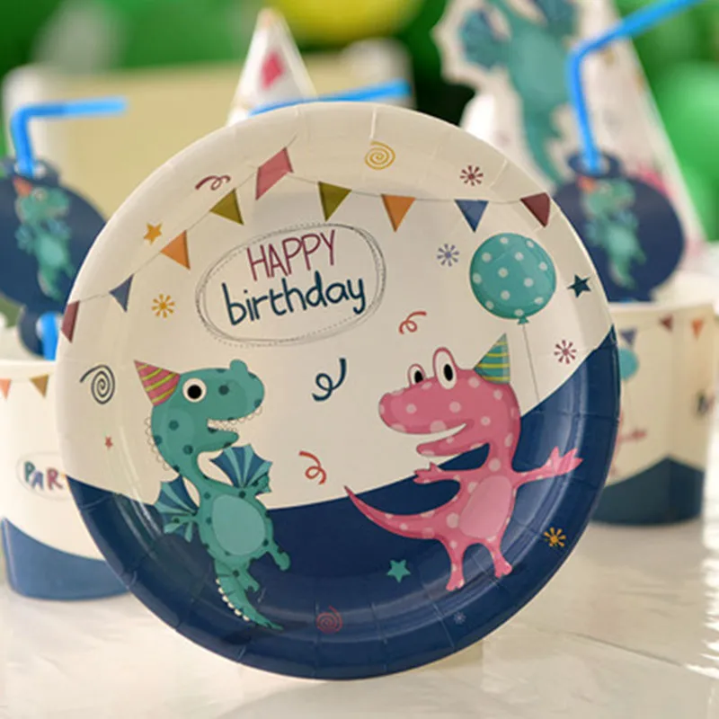 

Baby Party Supplies Set 6 People Cute Dinosaur Print Birthday Party Supplies Set Baby Gift Child kids Girls Party Supplies Set