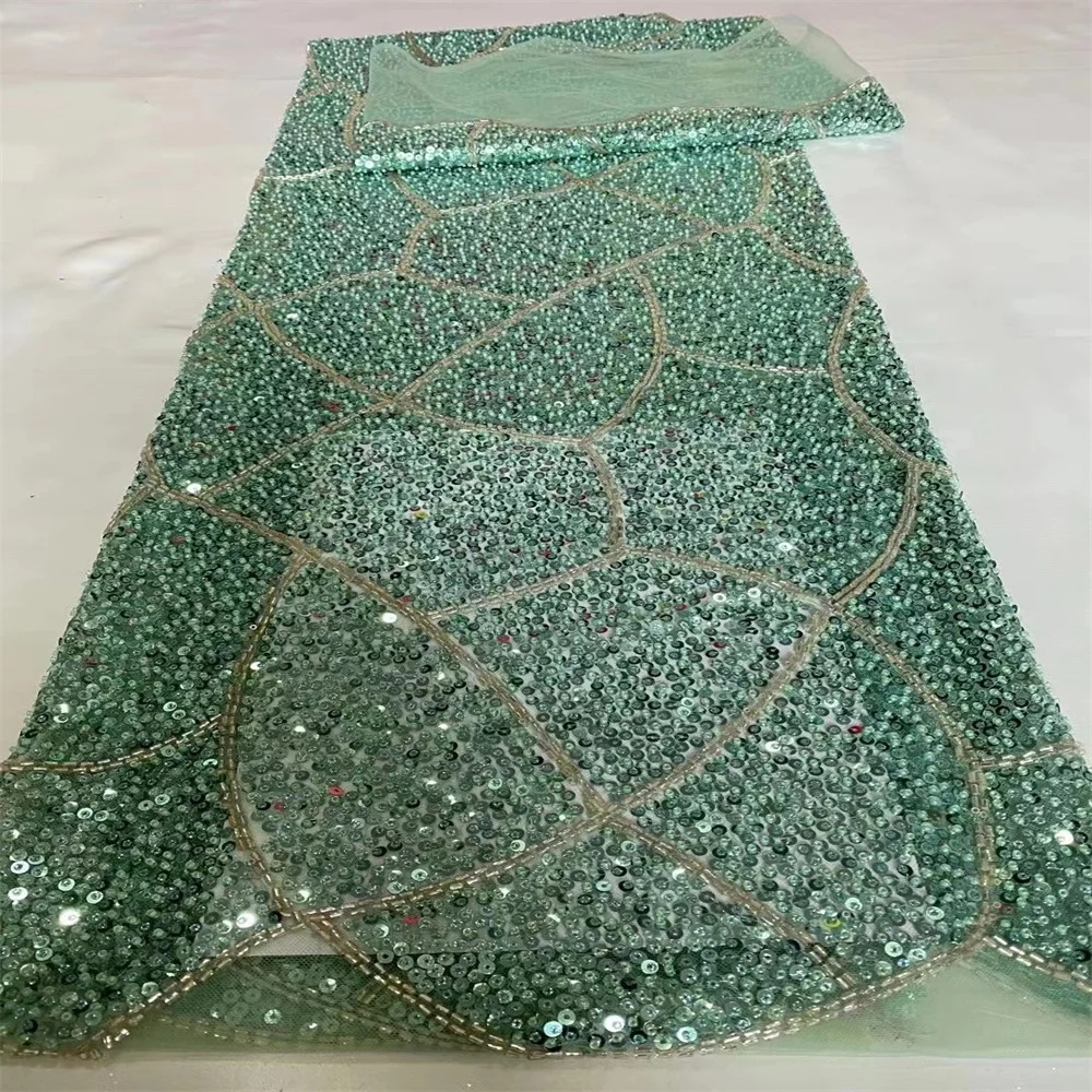 

French Tulle Lace Fabric 2021 High Quality Lace Material African Handmade Beaded Lace Fabric For Evening Party Sewing