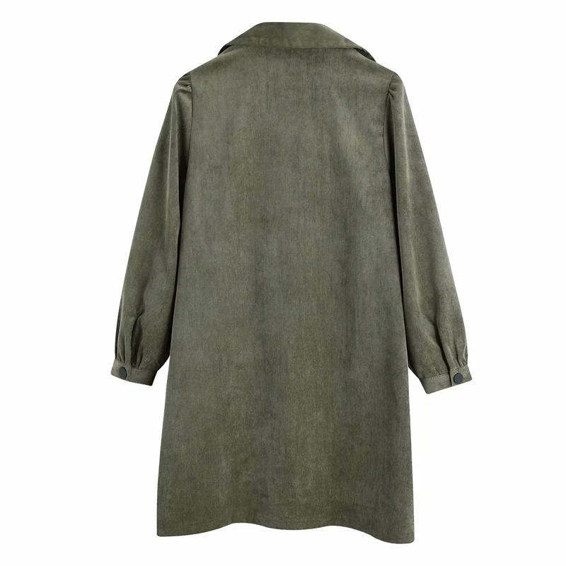 Женское вельветовое мини платье с карманами однотонное рубашка длинным рукавом